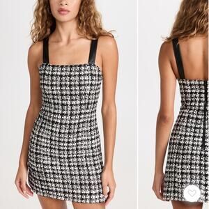 Alice + Olivia Bonita Wide Leather Strap A Line Tweed Mini Dress Size 10